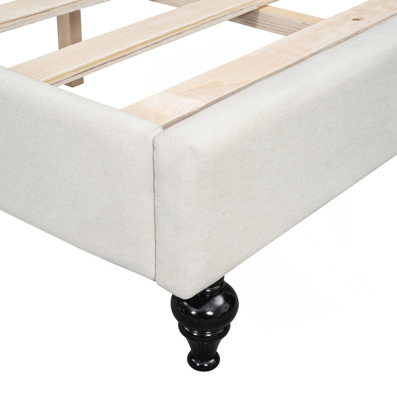 Daybed With Solid Wood Legs, Beige, Twin