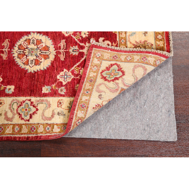 Tapis rouge en laine noué à la main de conception unique 2 pi 7 po x 3 pi 11 po Lucijana