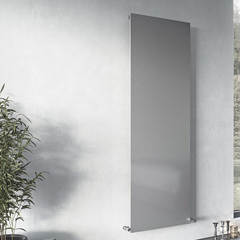 Andrew Vertical Designer Radiator, 120cm H x 45cm W x 7.4cm D, Silver