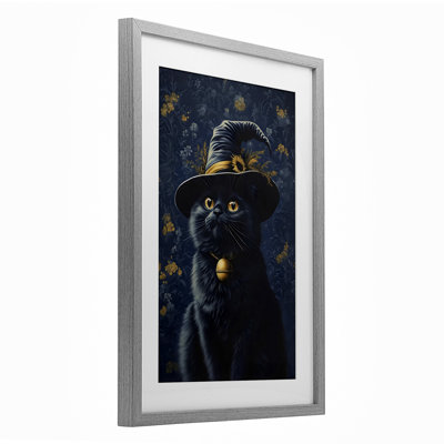 Mystical Blue Witch Cat, reproduction encadrée sous verre, design par Arlington Prints