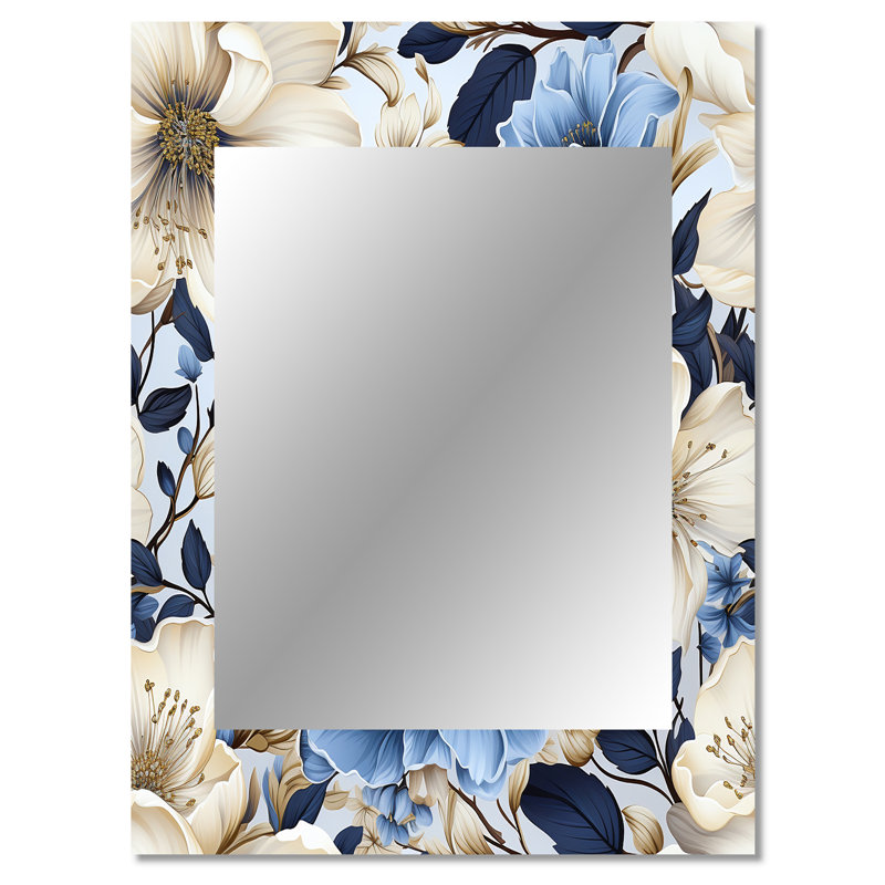 Arduss Blue Oasis Floral Blossoms - miroir floral, miroir mural décoratif floral, impression d'art en métal, 40 po x 30 po