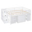 Lit mezzanine double avec bureau d'écriture rétractable et 3 tiroirs, lit mezzanine en bois avec escalier de rangement et tablettes, blanc