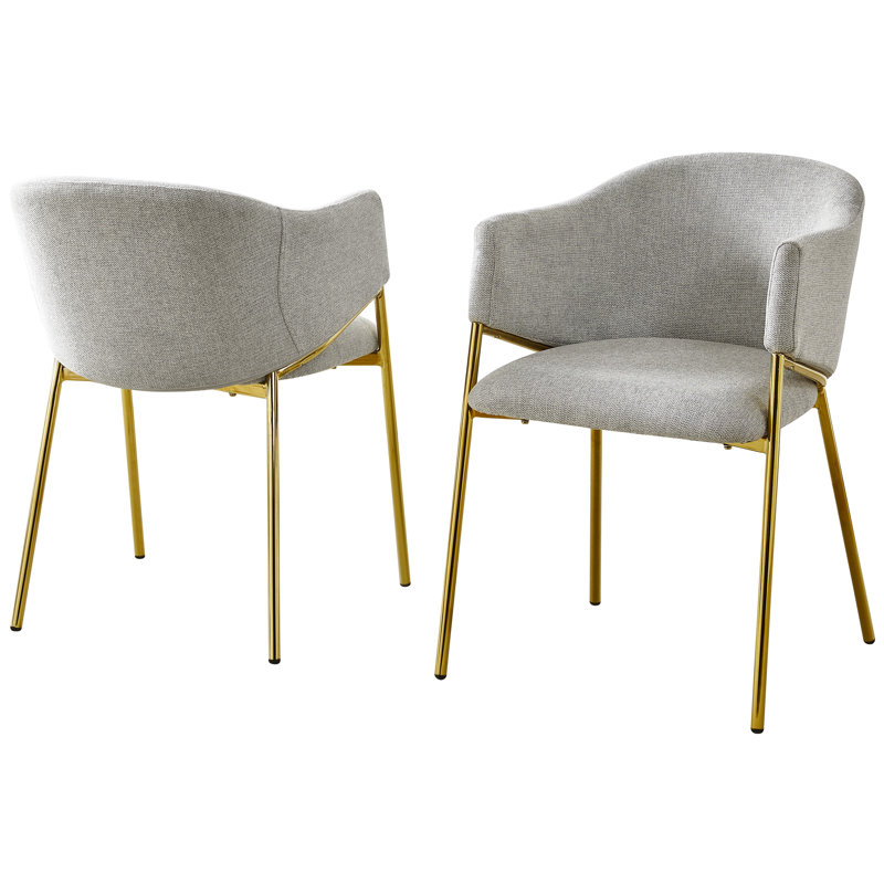 Linen Side Chairs With Gold Chrome Legs, Gray
