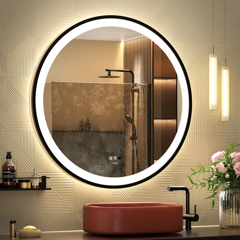 Balig Round Black Illuminated Dimmable LED Anti Fog Mirror Bathroom Vanity Mirror with Motion Sensing, 24" x 24"