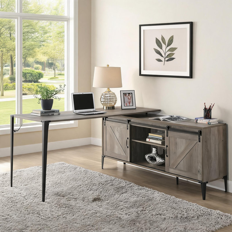 Zakwani Writing Desk, Gray, 31" H x 65" W x 65" D