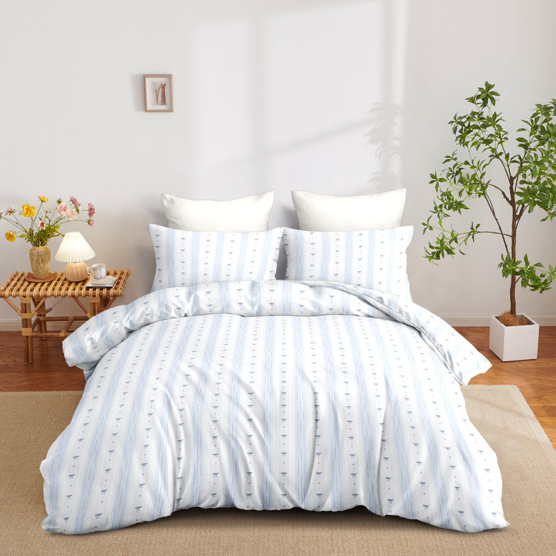 Ensemble d'édredon à motif géométrique Bowknot, Édredon simple + 1 taie d'oreiller standard, Bleu