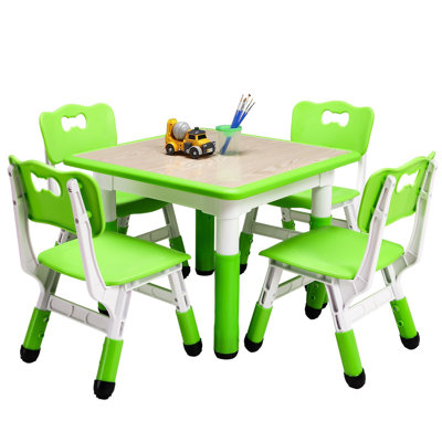 Kids Table & 4 Chairs Set, Height Adjustable Arts & Crafts Desk for Ages 2-10,,Graffiti Desktop, Non-Slip Legs, Max 300lbs, Children Multi-Activity Se by Ebern Designs