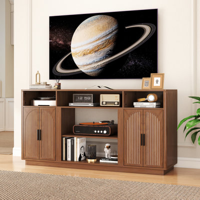 Meuble télé 59 po avec 4 portes, meuble télé moderne avec rangement et tablettes ajustables