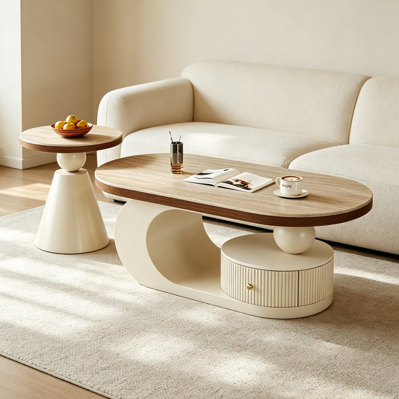 Table basse de rangement en ardoise de luxe, H 15,74 po x l 51,18 po x P 27,55 po, Beige, crème, Appentis