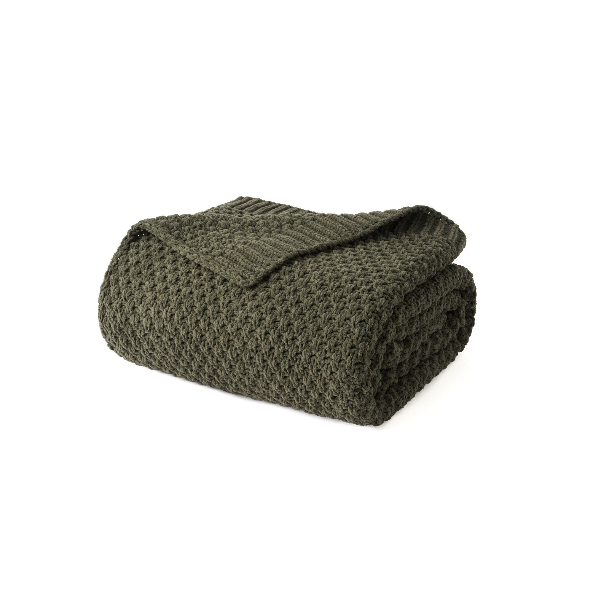 Chunky Chenille Knit Throw Blanket, 80" L x 60" W, Olive Green