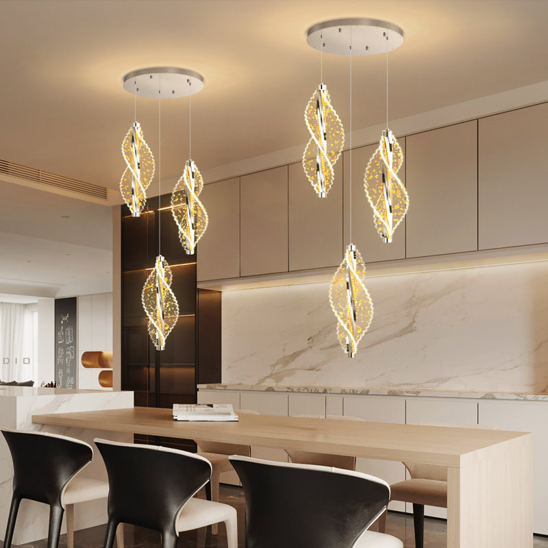 Lustre 3 lumières DEL moderne en acrylique argenté, 2160 Lumens, 59" H x 11.8" W x 11.8" D, Silver