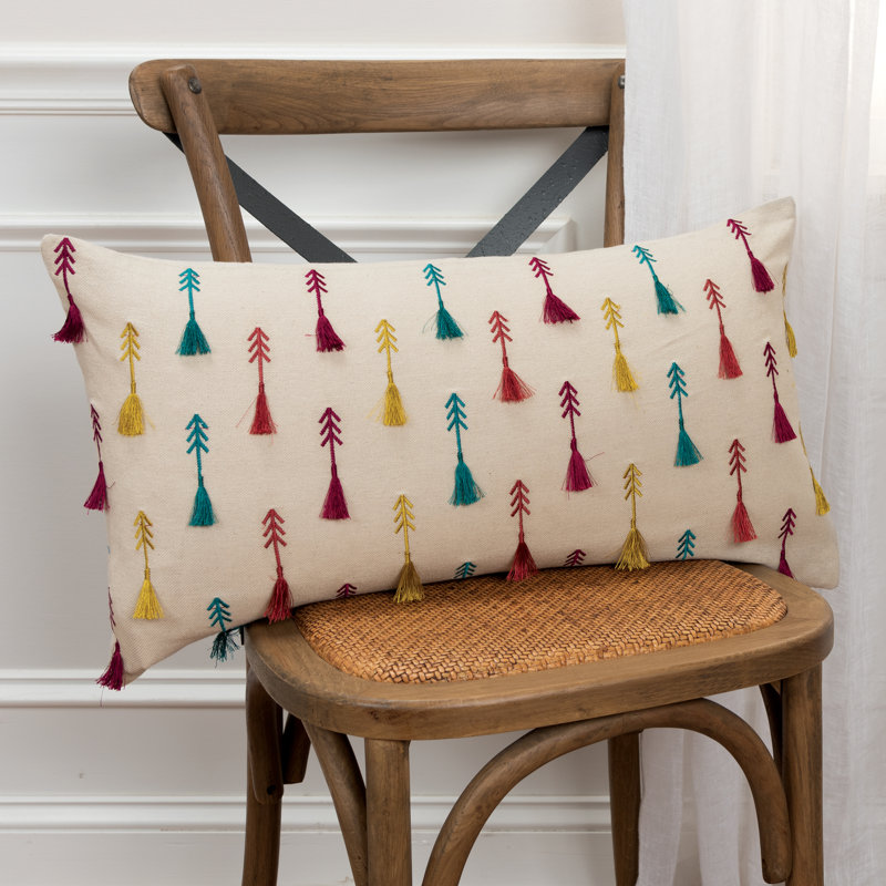 Rectangular Cotton Pillow Cover and Insert, Natural/Neon