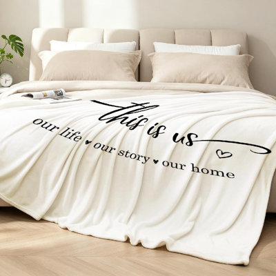 Jeté en molleton blanc ultra doux en flanelle blanche, imprimé recto Story Home