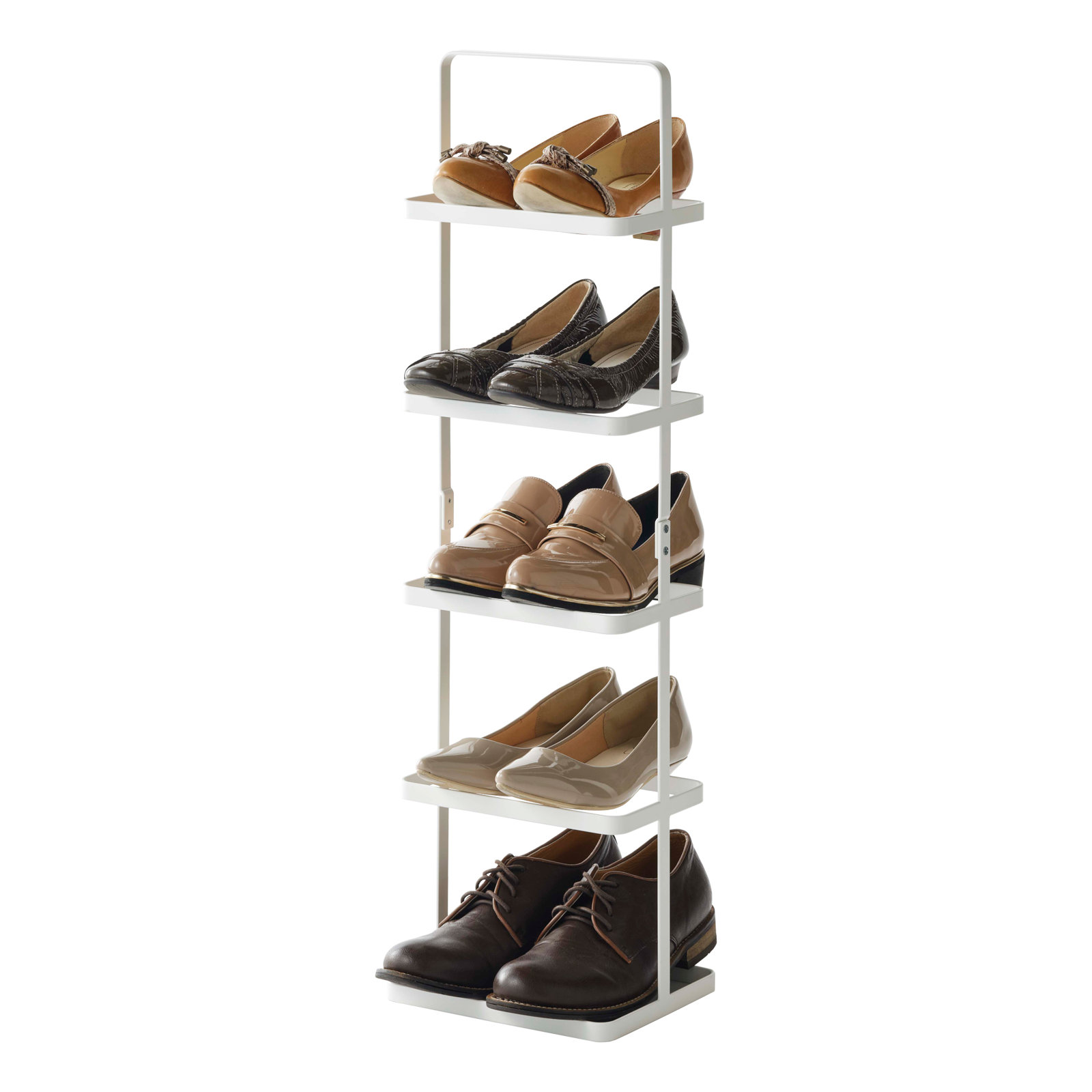 Yamazaki Home Steel Upright 5 Pair Shoe Rack with Handle, White