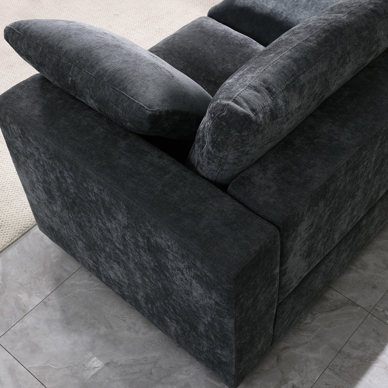 Grey Chenille Left Facing Armchair Sectional - Firm And Supportive Seat Construction Modular , With Soft Cushioning