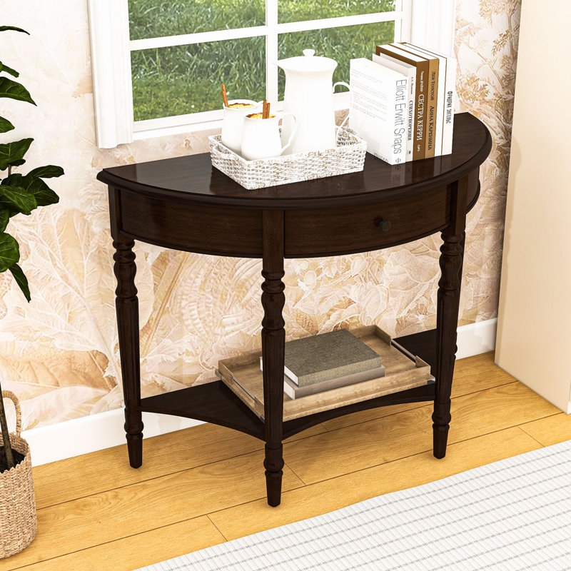 Console en bois avec tiroir et tablette, Espresso