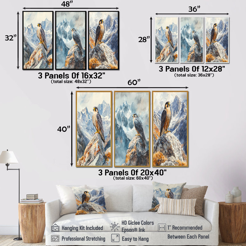 Collection de décorations murales Peregrine Falcon In The Mountains I - Hawk Animal, H 32 po x l 48 po, Noir