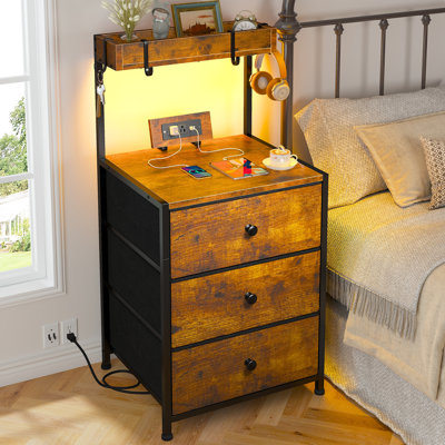 Tall Nightstand With Charging Station And Led Lights Nightstand With 3 Drawers And Shelves Bedside Table With Usb Ports And Outlets（set of 2） by Wrought Studio