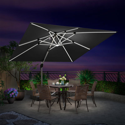 Parasol carré à éclairage solaire à DEL 10 pi x 10 pi Dermott, gris