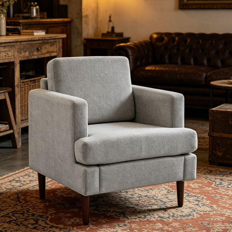 Mid Century Modern Single Armchair, Grey