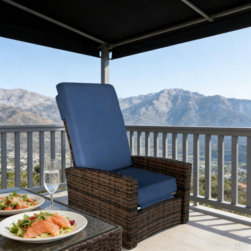 Chaise d'extérieur, Fauteuil inclinable pivotant d'extérieur, Bleu très foncé, Brun