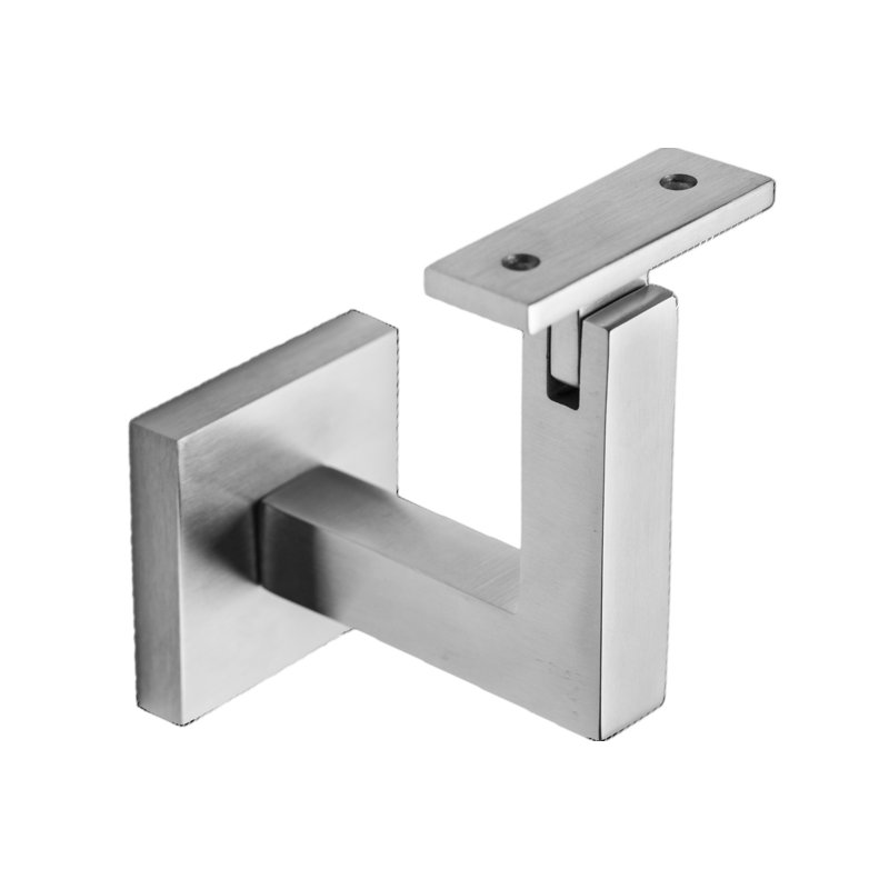 Support de main courante en béton avec rosette carrée et plaque plate, Acier inoxydable satiné