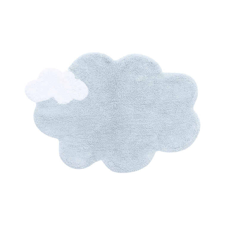 Handgefertigter Teppich Mini Dream aus Baumwolle in Hellblau/Weiß
