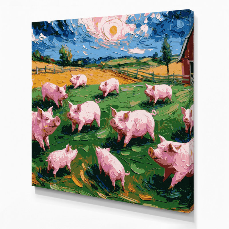 Ferme, cochons verts, art mural sur toile, H 8 po x l 8 po