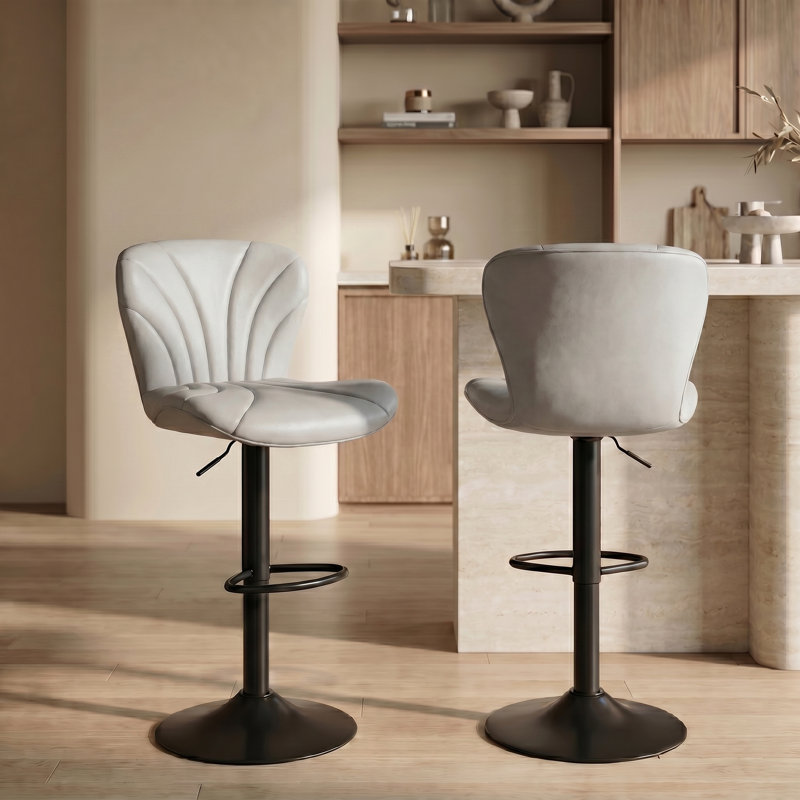  Tabourets de bar pivotants réglables, chaises de comptoir modernes en cuir synthétique avec dossier et repose-pieds pour îlot de cuisine