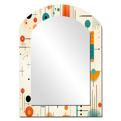 «Blue Retro Geometric Spheres Melody», miroir asymétrique rétro, miroir mural unique Blue Arch, impression sur métal