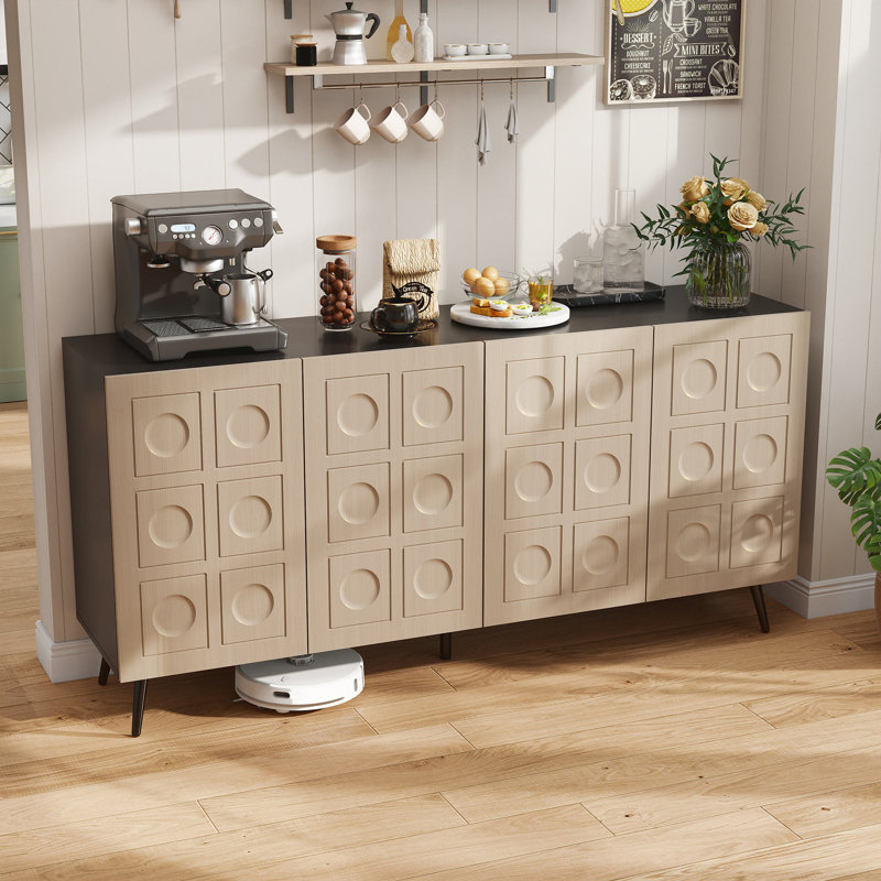 63" Large Sideboard Cabinet with Adjustable Shelves, Oak