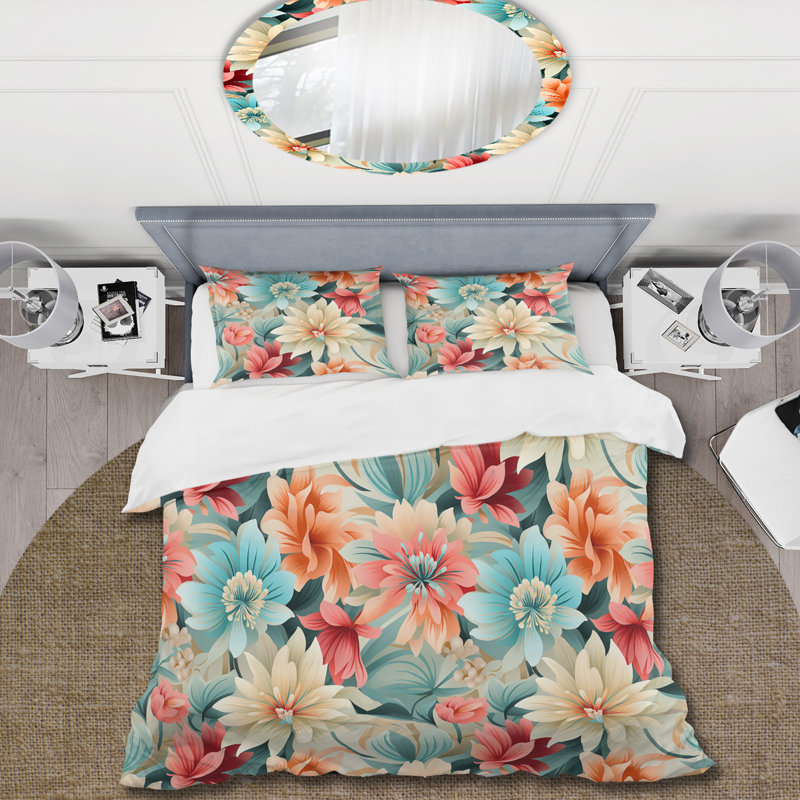 Ensemble de housse de couette Coral Timeless Garden Flourish I, Housse de couette pour très grand lit et 2 très