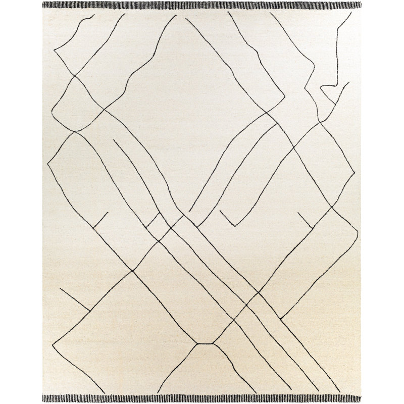 Tapis crème / noir en laine touffeté à la main Isla, Rectangulaire 2 pi x 3 pi