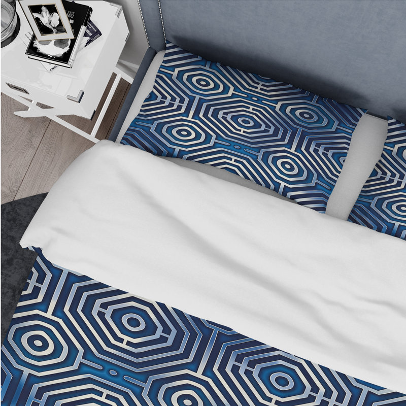 Blue Modern Maze IV - Ensemble de housse de couette moderne, Housse de couette pour grand lit et 2 taies décor