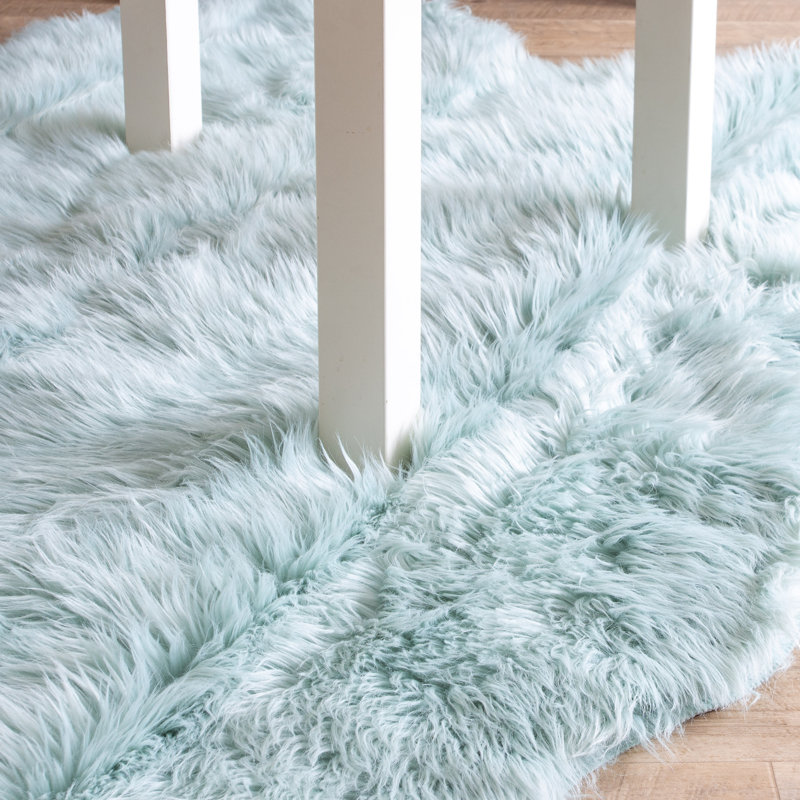 Tapis moelleux à poils longs lavable à la machine bleu sarcelle Diller, Nouveauté 4 pi x 6 pi