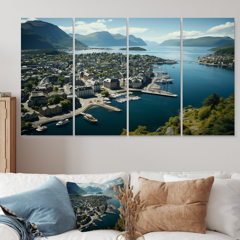 "Alles Allemagne, Essence, ville portuaire - Allemagne", art mural 4 pièces, H 28 po x l 48 po