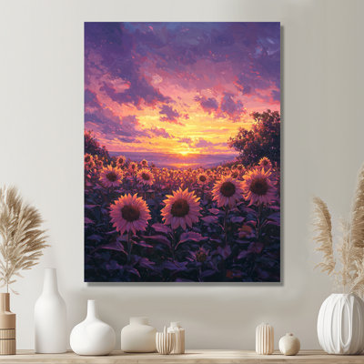 Twilight Sunflower Field At Sunset - Sunflowers Metal Print Wall Art
