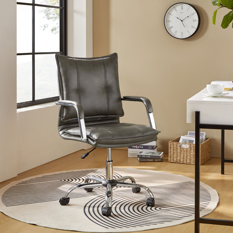  Chaise de bureau pivotante en similicuir de 22,2 po avec dossier capitonné Lundgren, Gris
