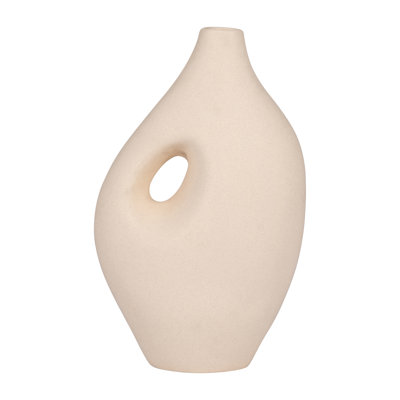 Boho Stoneware Ceramic Sculptural Modern Vase with Open Center and Neutral Textured Design for Contemporary Decorative Display
