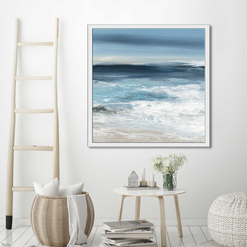 Long Beach I par Carol Robinson - Peinture, Cadre flottant blanc, H 39,5 po x l 39,5 po x P 2 po