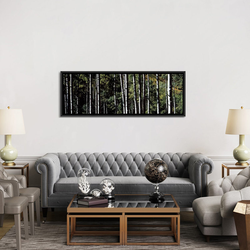 « panoramique white aspen tree malls », reproduction de photo sur toile tendue, H 24 po x l 72 po x P 1,5 po