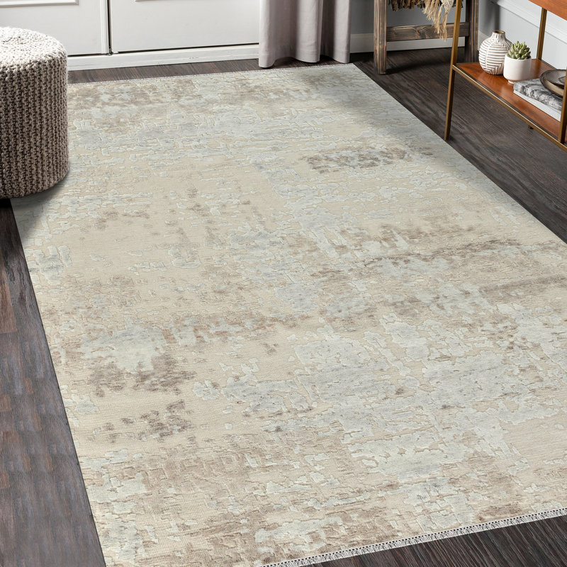Tapis noué à la main à motif abstrait WINSTON, Sable pâle, Rectangle 9 pi x 12 pi