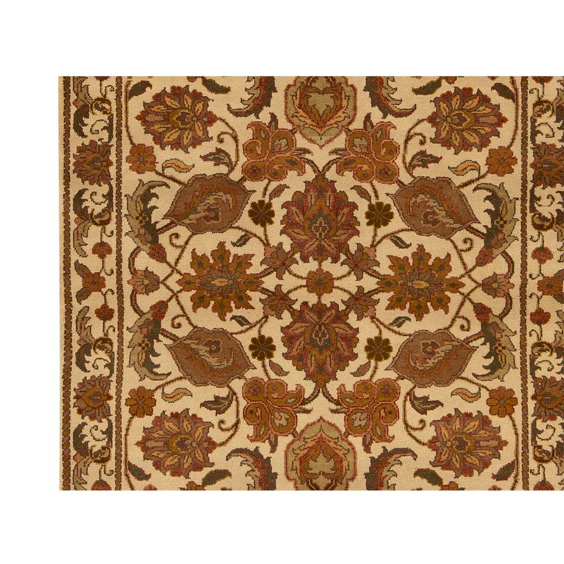 Tapis crème / brun en laine noué à la main de conception unique 4 pi 1 po x 6 pi 3 po