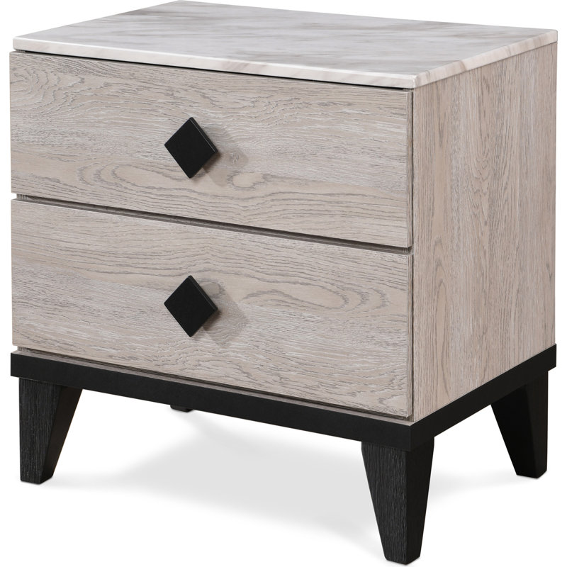 Micah Beige 2-Drawer Nightstand with Marble Print Top