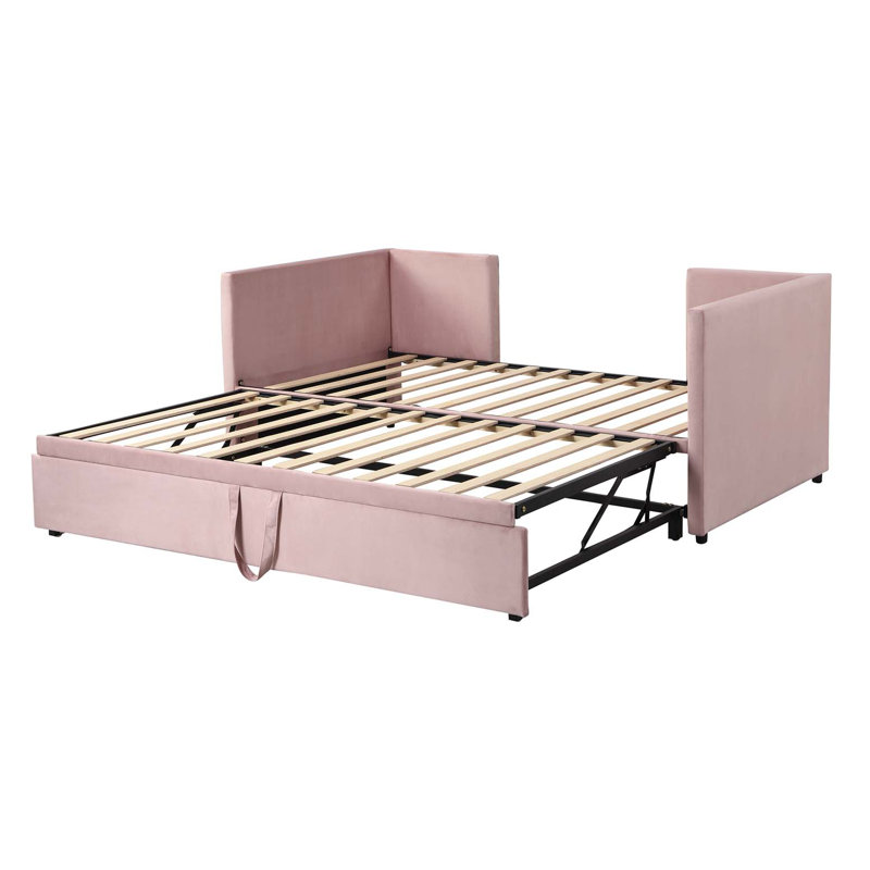 Lit de jour simple tapissier avec couchette escamotable, rose, Rose