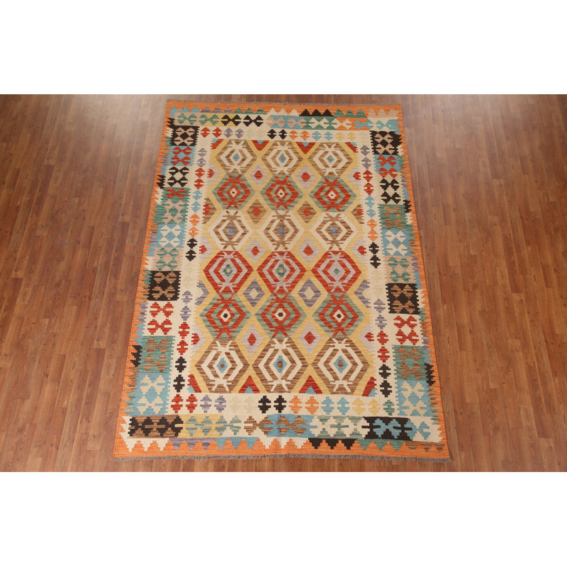 Tapis oriental réversible en laine Kilim 7 x 9