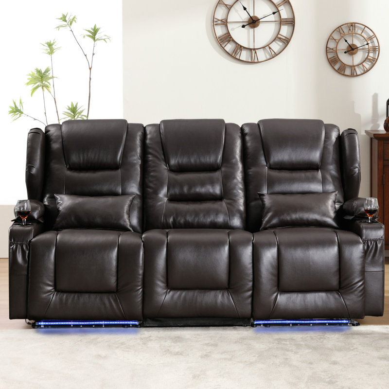 79.5'' Faux Leather Reclining Sofa, Brown
