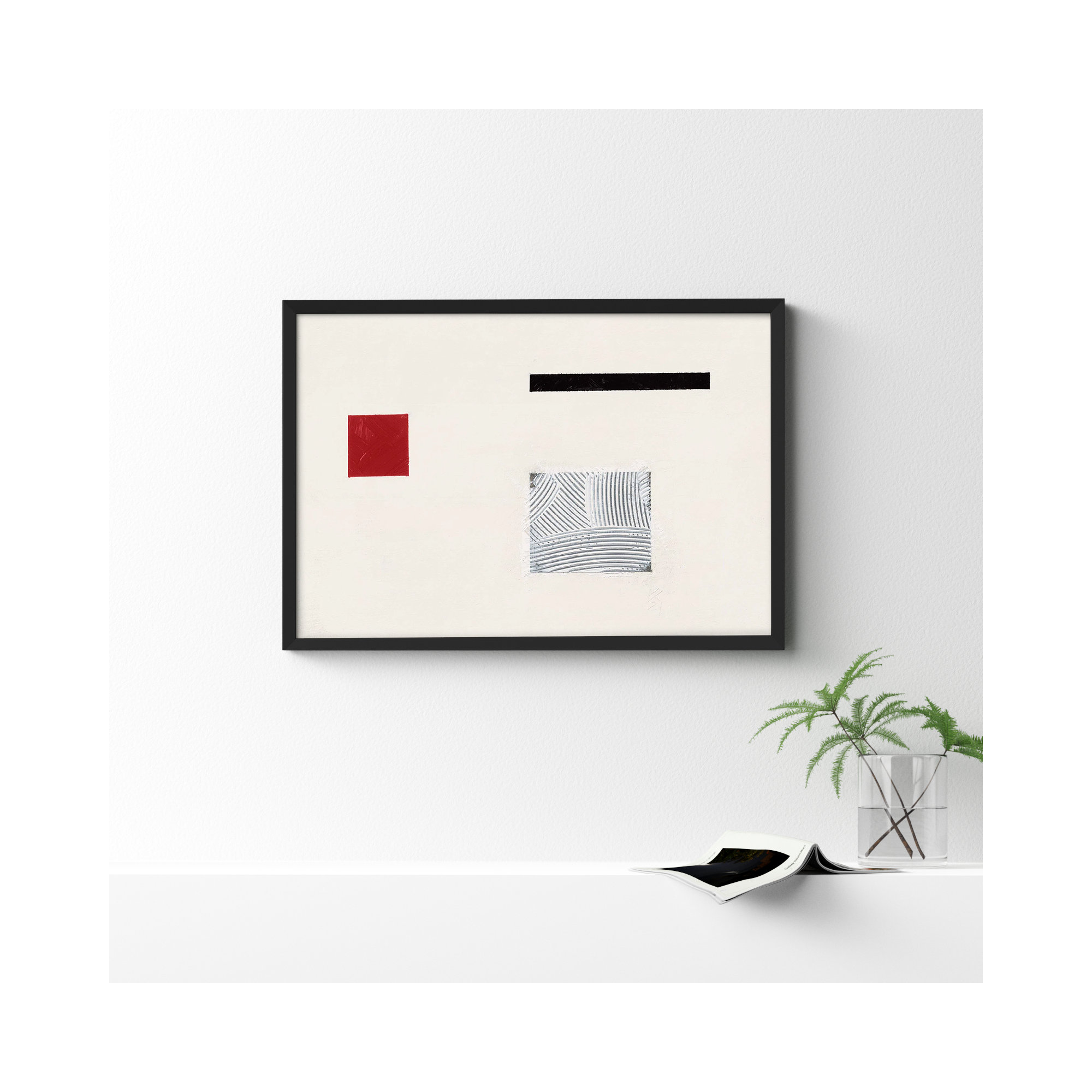 Tempo With Red 1 by Robert Kamnatnik, Black Framed Paper, 14" H x 20" W x 1.25" D