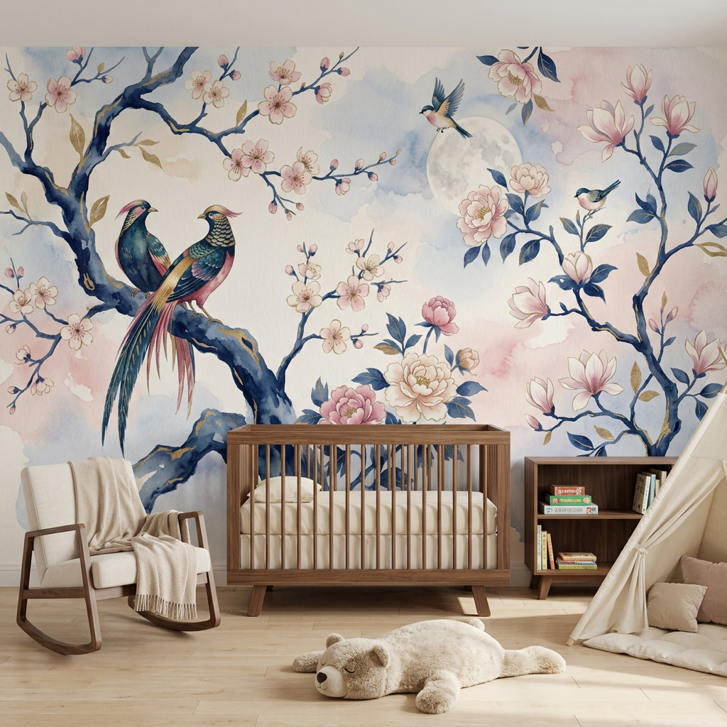 Lark Manor Pink Cherry Wallpaper Blossom Bird Removable Wall Decor ...