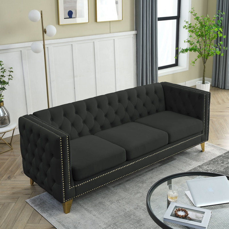 Adas 80.5'' Velvet Sofa, Black Velvet